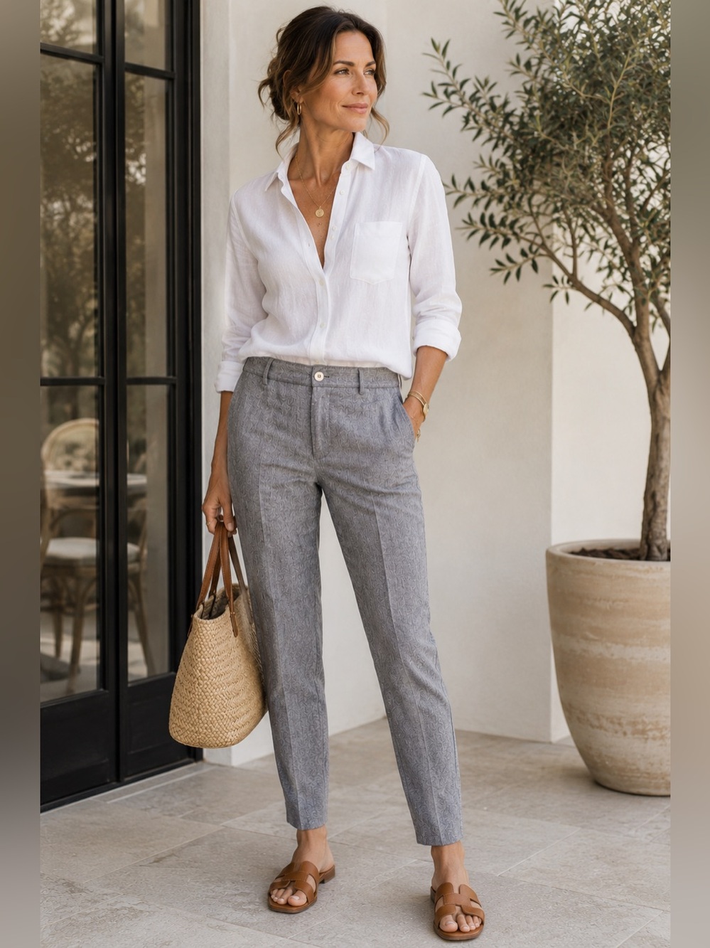 Linen Cotton Tapered Dress Pants Business Casual Office